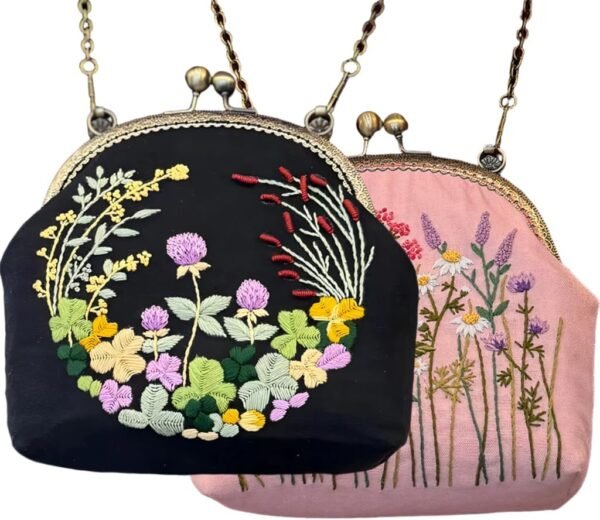 DIY Embroidery Kit for Handmade Bags – 2 Complete Sets with Threads, Needles, Hoop, Patterns & Instructions - Beginner Friendly Craft Kit for Custom Handmade Purses - Image 2