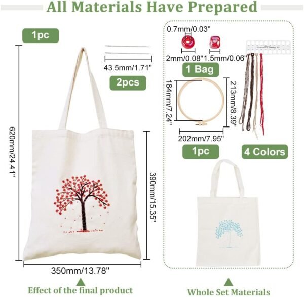 DIY Tote Canvas Bag Embroidery Kit with Tree Pattern, Tote Bag Needlepoint Starter Kit Personalized Canvas Bag Cross Stitch Kit with Instruction Handmade Bead Embroidery Handbag Sewing Project