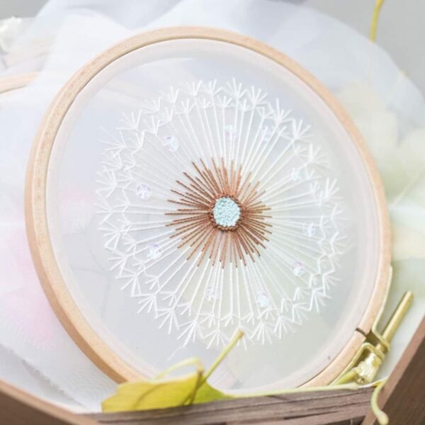 Embroidery Kits for Beginners with Pattern, Dandelion Hand Embroidery Cross Stitch Needlepoint Crafts with Color Pattern Cloth, 15cm Bamboo Embroidery Hoop, Color Threads and Tools Kit