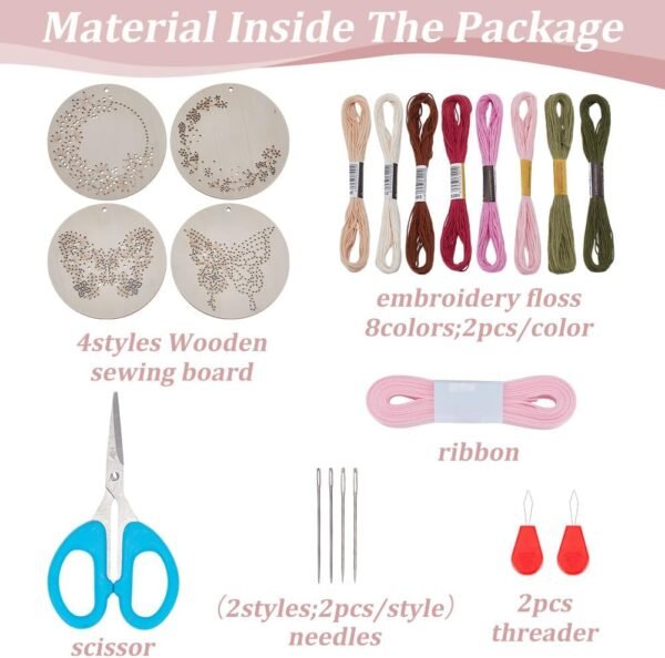 4 Sets Wood Stitched String Art Kit with Floral Butterfly Pattern for Beginners, DIY Wooden Cross Stitch Ornament Kits Needlepoint Embroidery Set Home Hanging Decor Gift