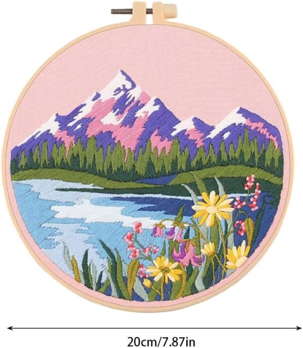 Cross Stitch Kits, Beginner Embroidery Material Set Landscape Pattern Embroidery Cloth 20cm Embroidery Hoops Needle Thread Diy Embroidery Accessories Set Crafts For Women Practice And Training