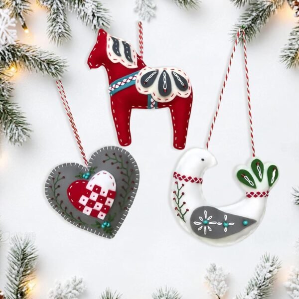 2024 Three Scandinavian Felt Ornaments Kit Hand Embroidery Christmas Ornaments Kit with DIY Material Package for Beginners Adults, 2025 Christmas 3D Novice Embroidery Needlepoint Starter Kit (B)