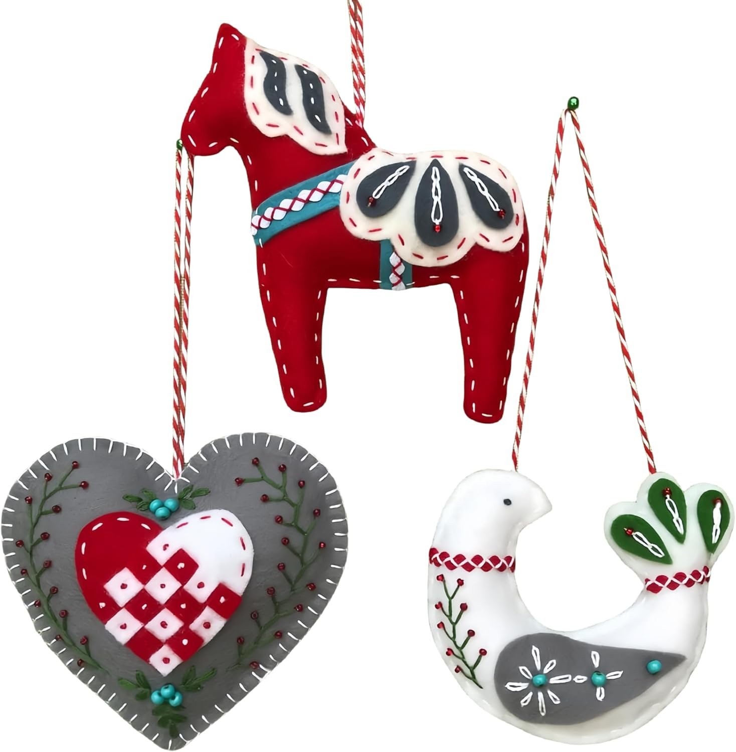 2024 Three Scandinavian Felt Ornaments Kit Hand Embroidery Christmas Ornaments Kit with DIY Material Package for Beginners Adults, 2025 Christmas 3D Novice Embroidery Needlepoint Starter Kit (B)