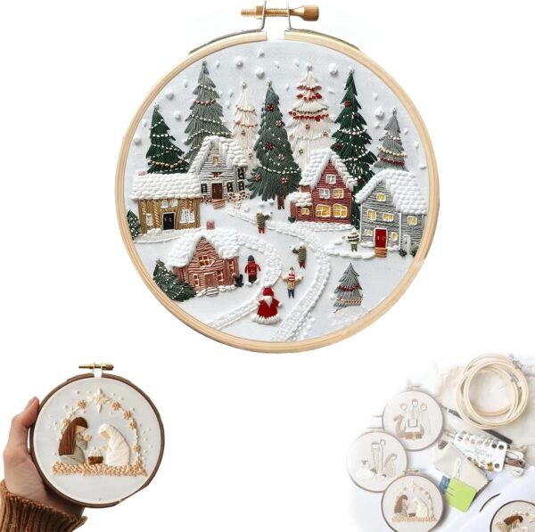 Christmas Embroidery KIT,Adults Kids DIY Handmade,Hand Embroidery Starter Kits with Stamped Embroidery Pattern,for Christmas Embroidery Kits for Adults Beginners Starter (C)