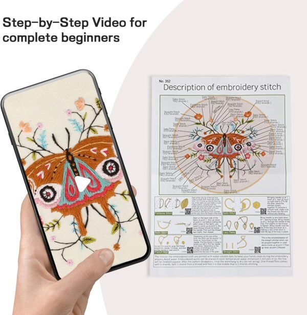 Embroidery Starter Kit for Beginners Adults: DIY Butterfly Cross Stitch Kit for Craft Lover Learn Hand Stitch, Includes Stamped Pattern,Hoop, Easy to Follow Instruction and Video