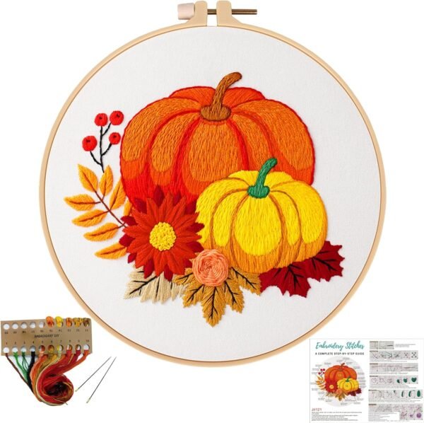 Pumpkin Beginners Embroidery Kits,Cross Stitch kit for Adults Starters Including Cloth with Fall Pattern
